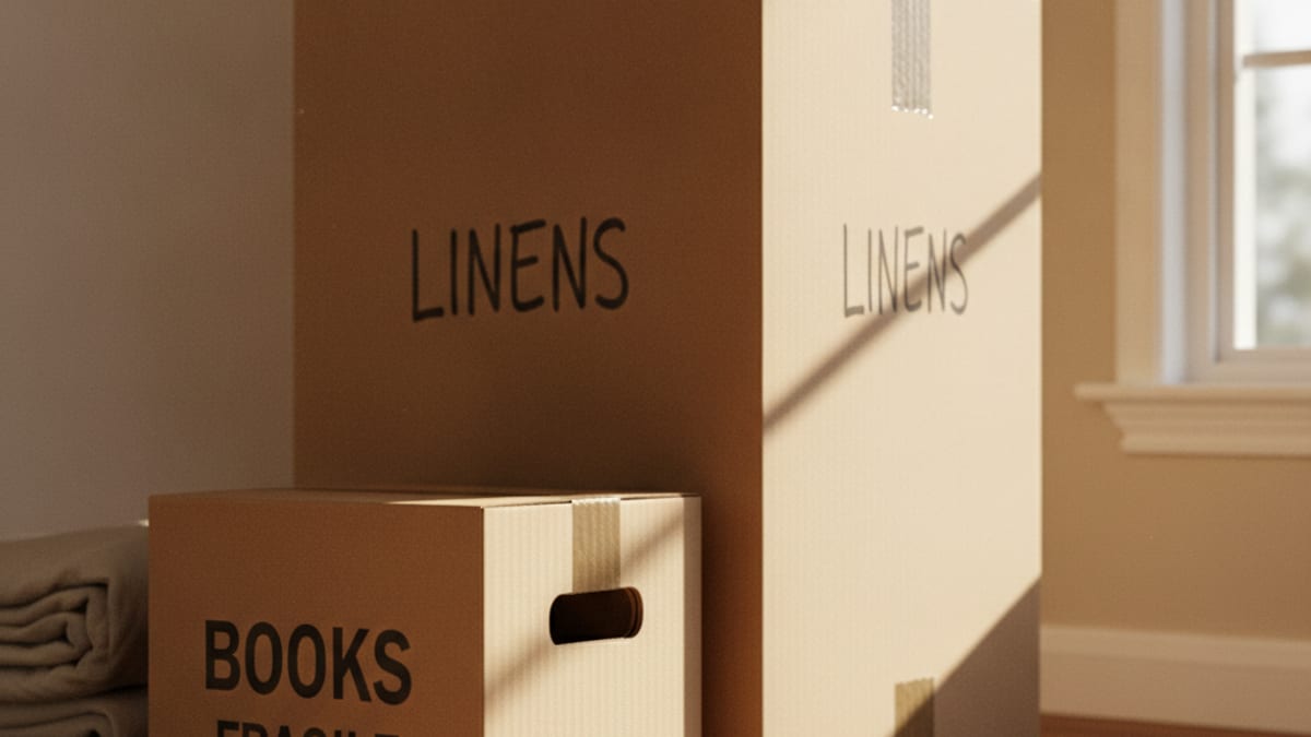 Close-up comparing a small sturdy book box next to a large moving box